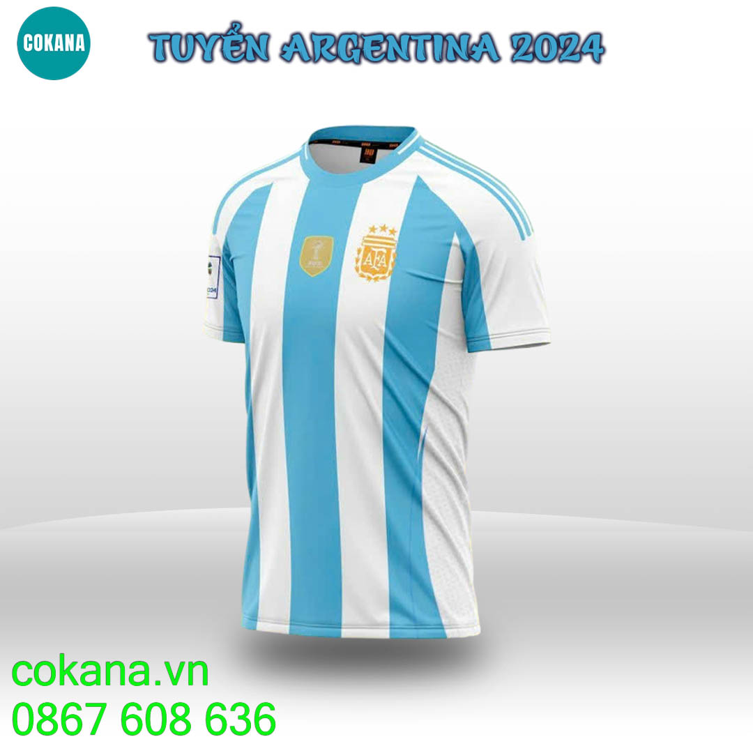 Áo Đá Bóng Argentina 2024 Thun Mè Thái | Đồ Đá Bánh Argentina