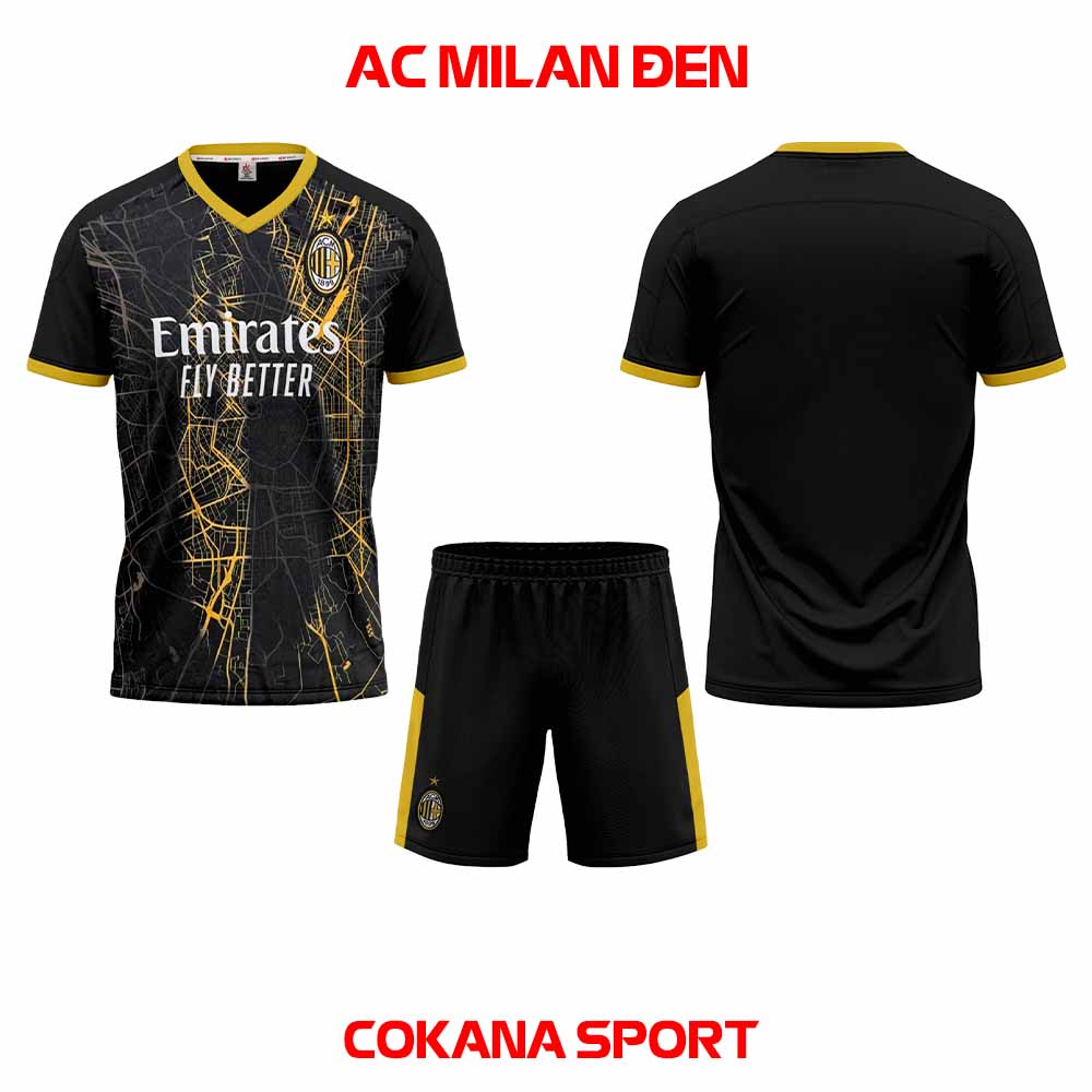 Bộ quần áo bóng đá AC Milan Thun Lạnh Dk - Đen / S Đen S - COKANA