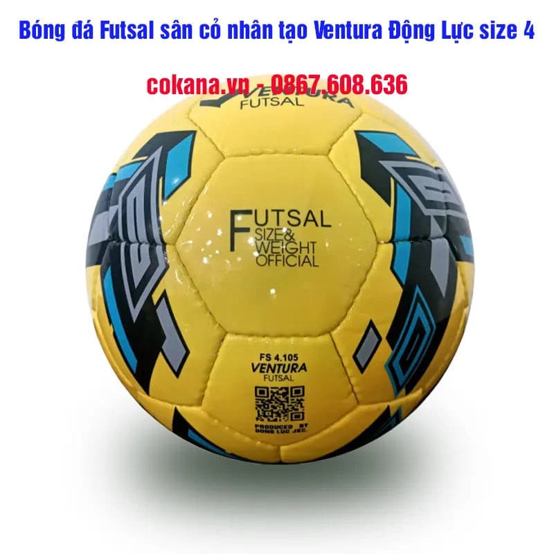 Bóng đá Futsal Ventura 8.105 Động Lực khâu tay sân cỏ nhân tạo vàng size 4 - COKANA