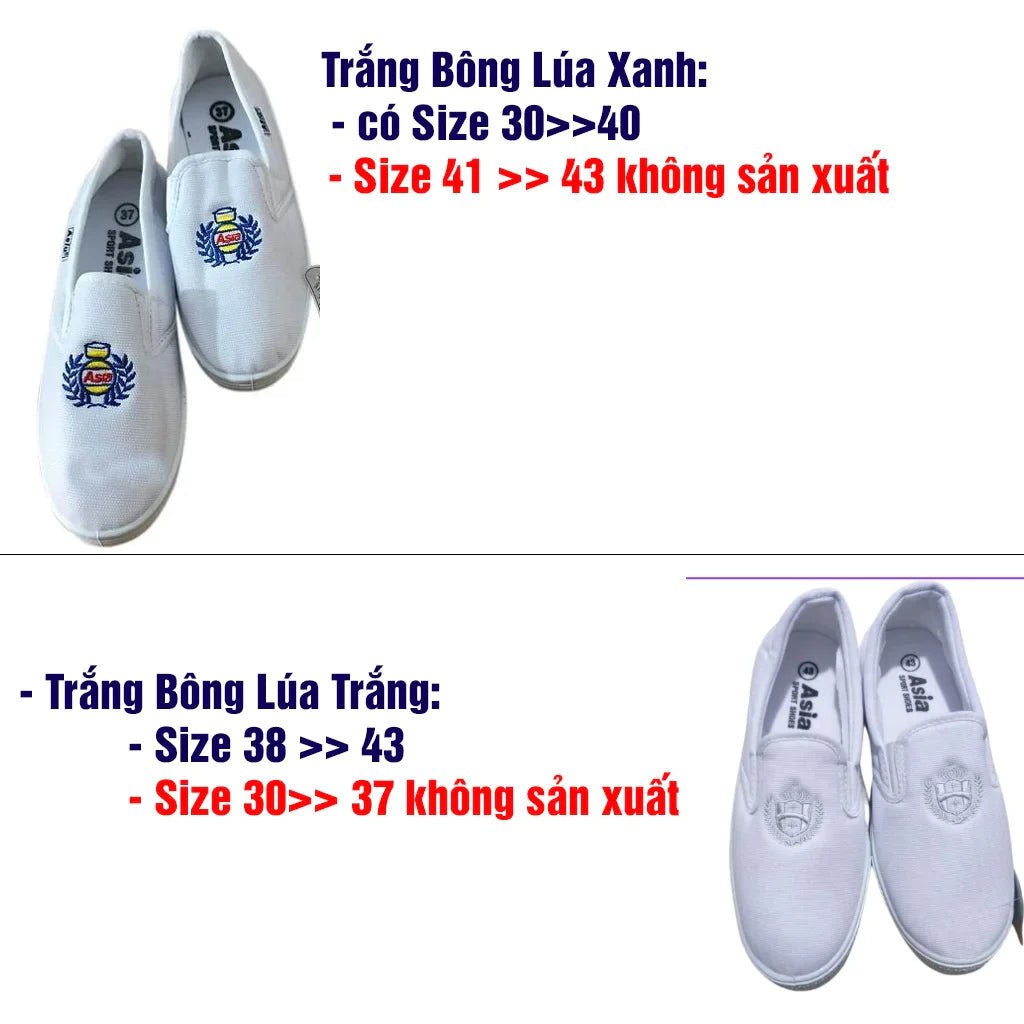 Giày Asia sport lười vải bông lúa trắng không dây cho nam nữ trẻ em - W006, G006 - COKANA