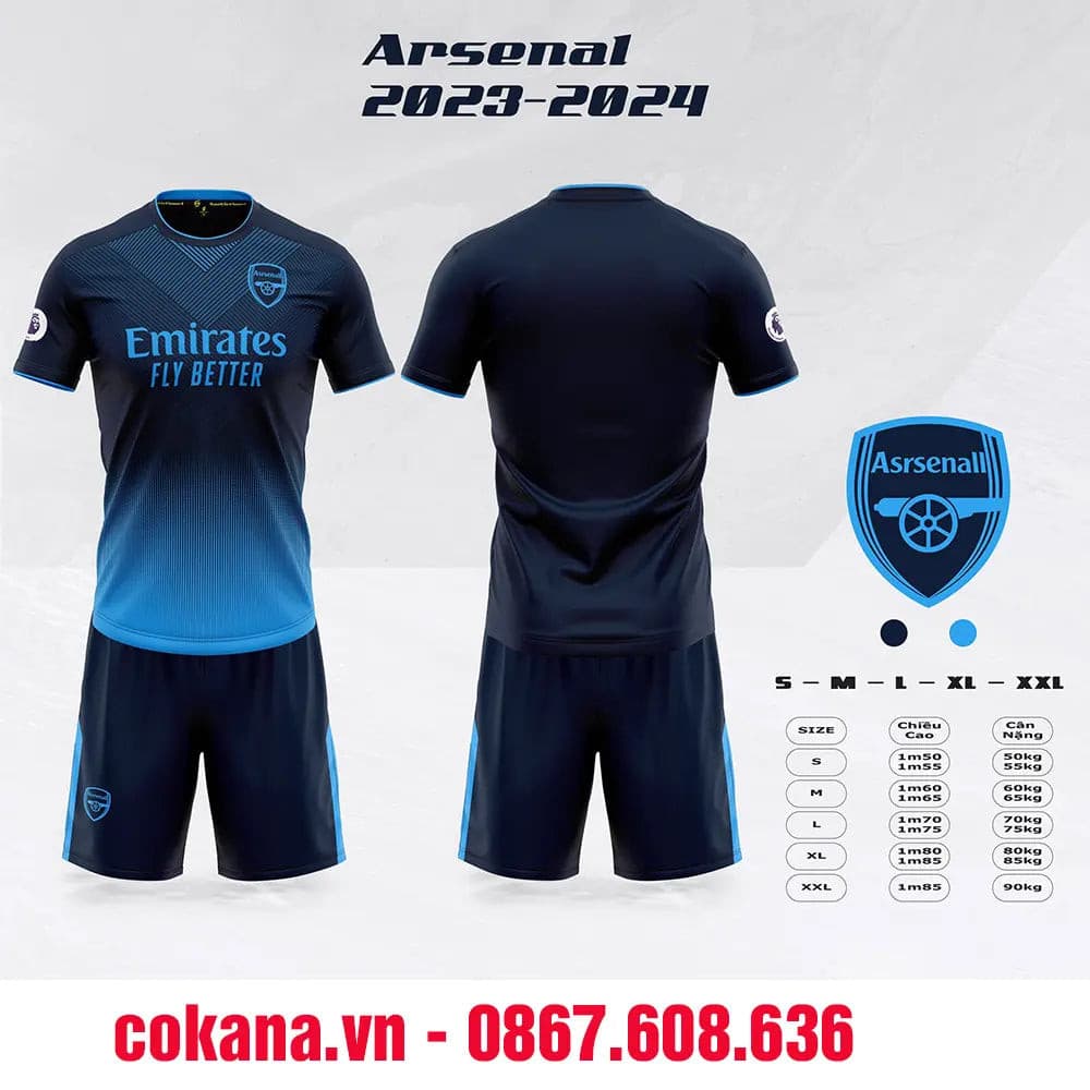 Quần áo bóng đá Arsenal thun lạnh Sao Việt 2023-24 - Xanh đen / S Xanh đen S - COKANA