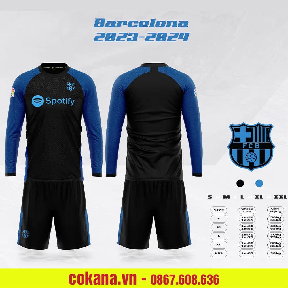 Quần áo bóng đá Barcelona Tay dài SV 2023-24 - Đen / S Đen S - COKANA