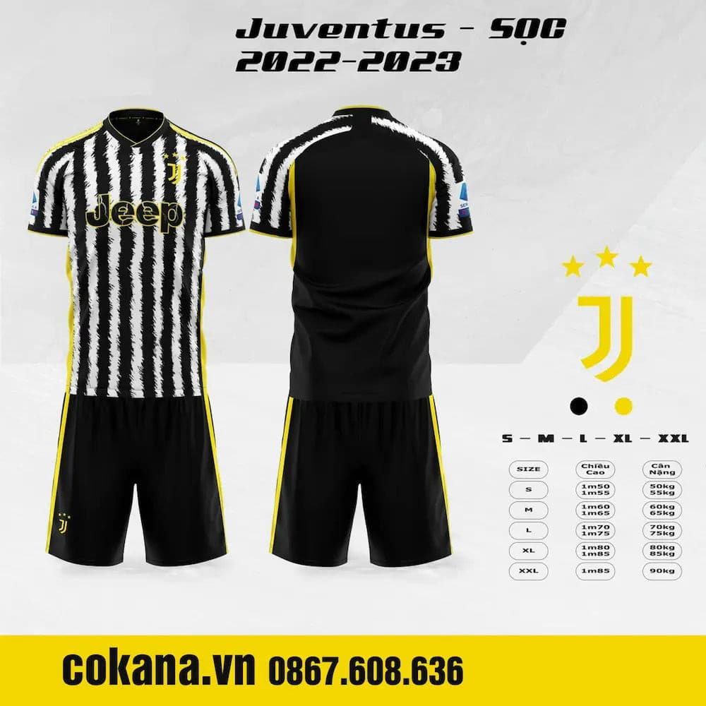 Quần áo bóng đá Juventus 2023-24 thun lạnh Sao Việt - Đen sọc trắng / S Đen sọc trắng S - COKANA