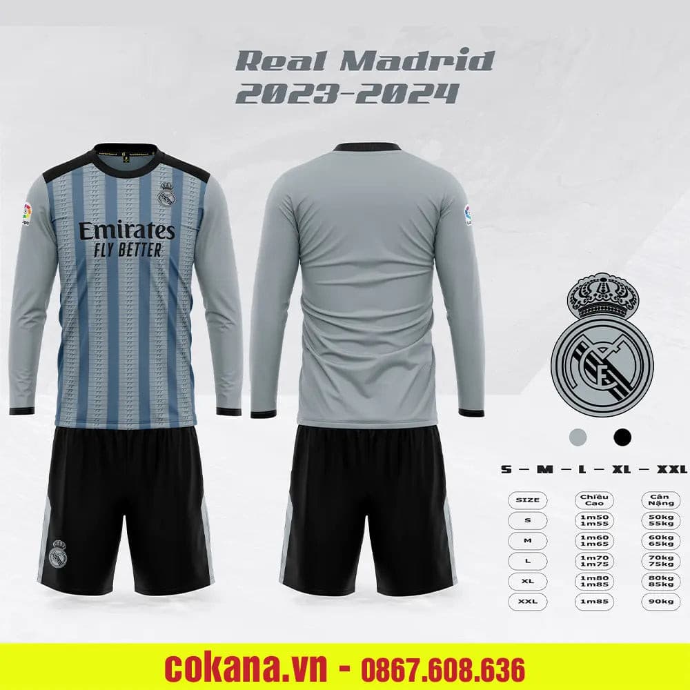 Quần áo bóng đá Real Madrid tay dài thun lạnh SV 2023-24 - Trắng / S Trắng S - COKANA