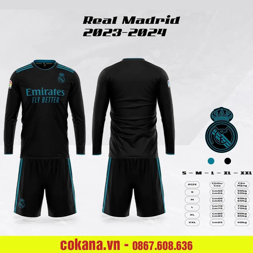 Quần áo bóng đá Real Madrid tay dài thun lạnh SV 2023-24 - Trắng / S Trắng S - COKANA