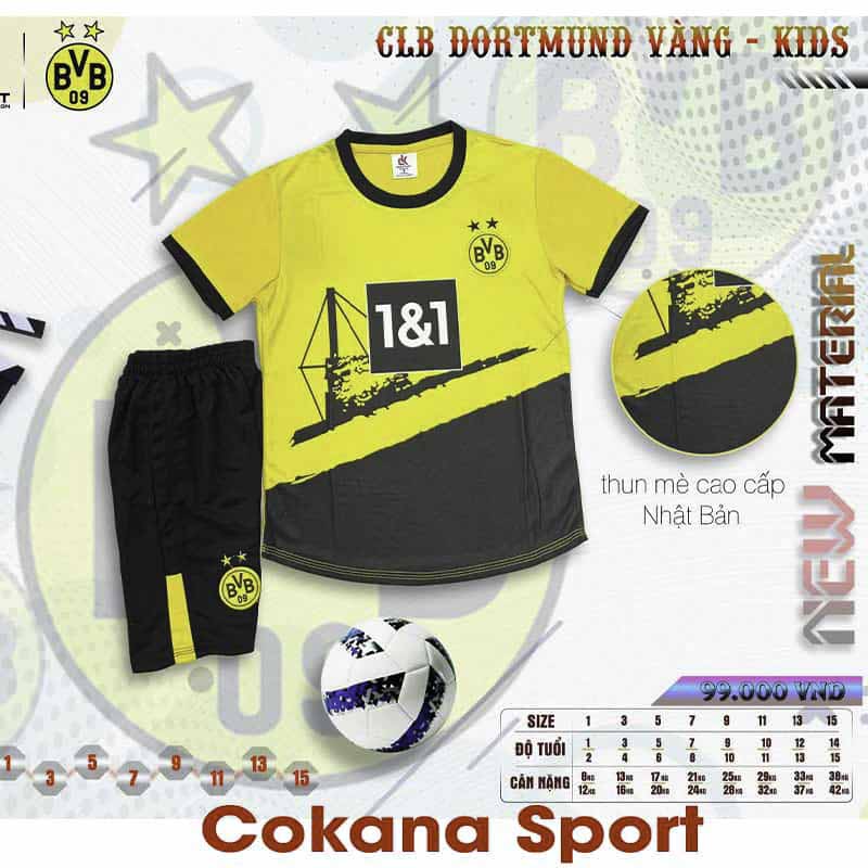 Quần áo bóng đá trẻ em Borussia Dortmund thun mè cao cấp DK - COKANA