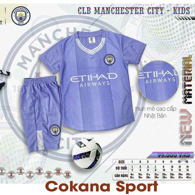 Quần áo bóng đá trẻ em Manchester City đen thun mè cao cấp DK - COKANA